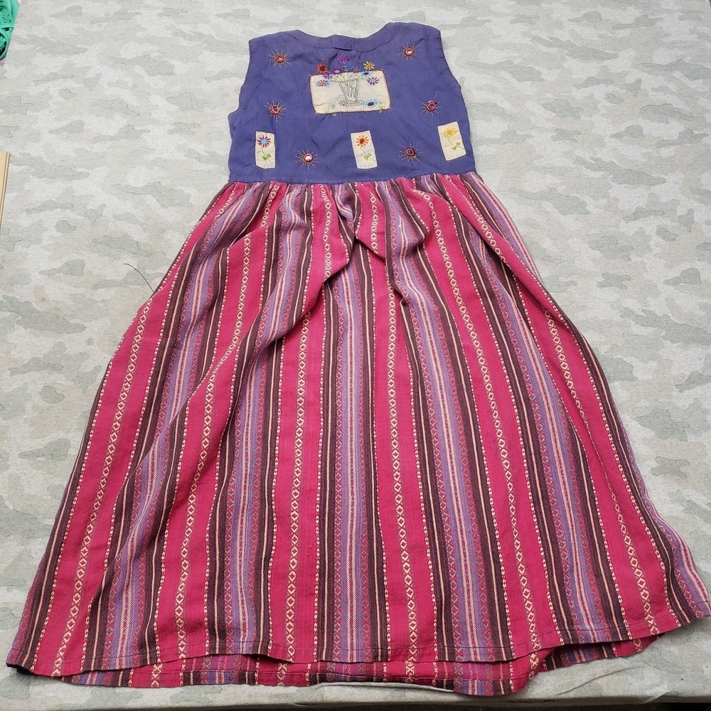 Hand Block Dress Womens Small Multicolor Cottage Core Button Sleeveless - Picture 7 of 10